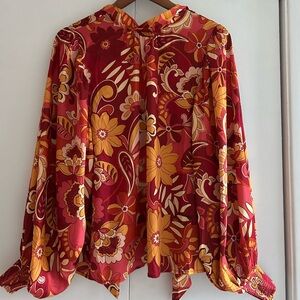 Groovy Red and Yellow Floral Blouse